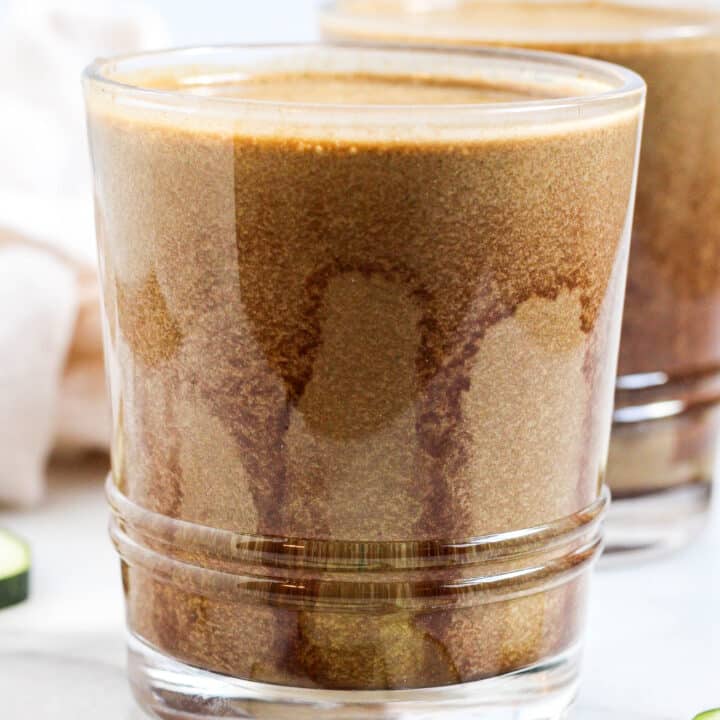 chocolate zucchini smoothie in glasses