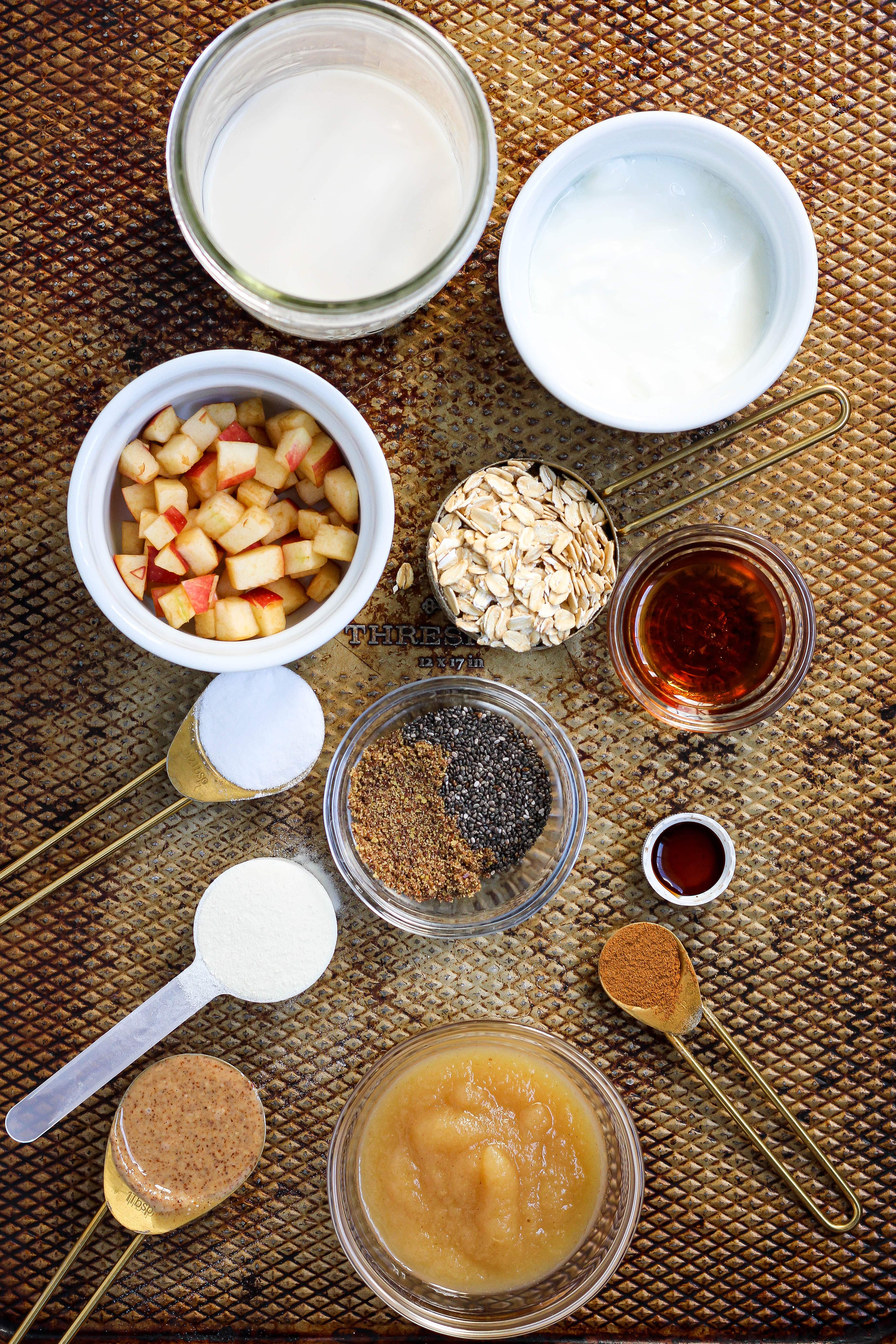 ingredients laid out to make apple pie overnight oats