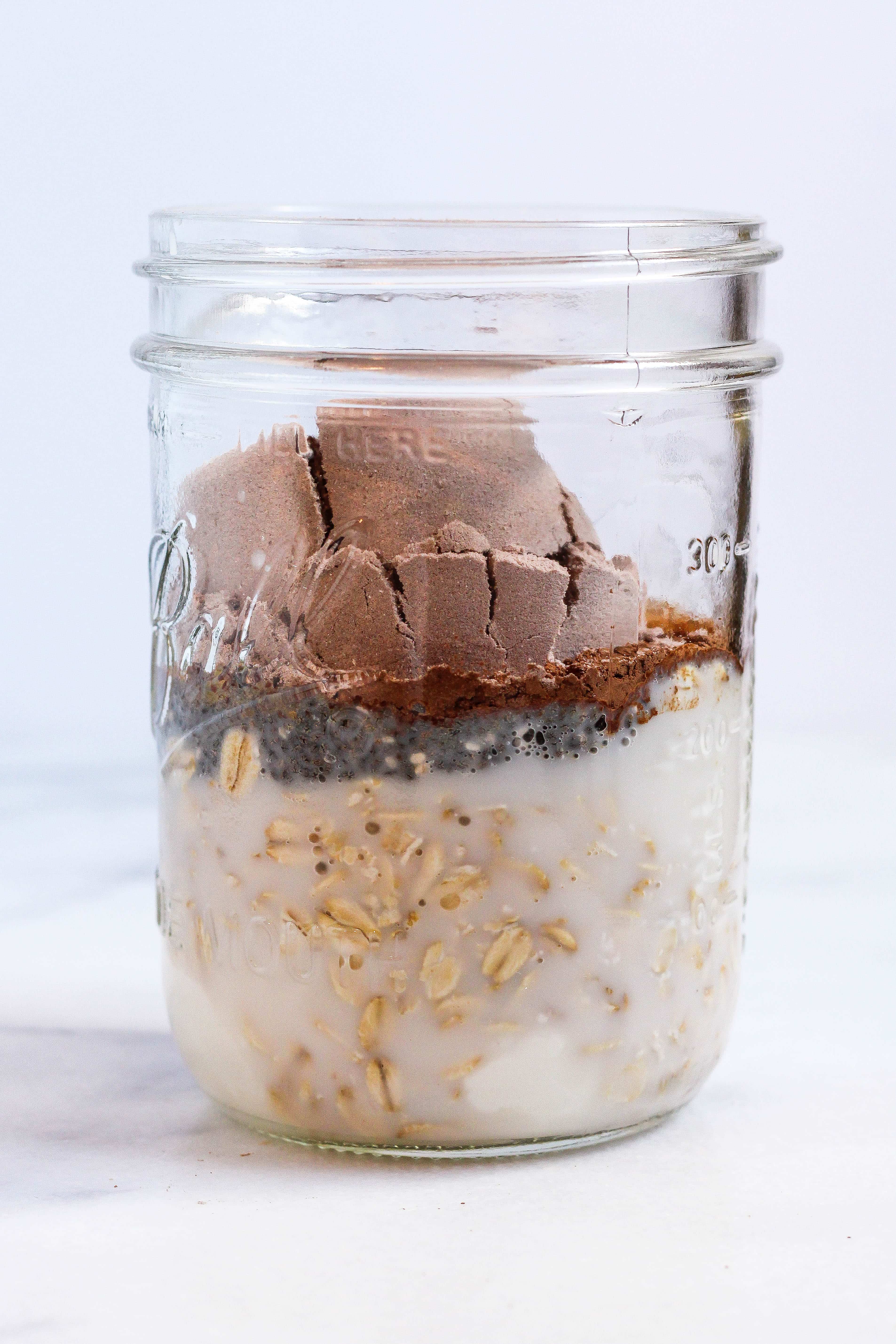 ingredients in a jar to make black forest overnight oats