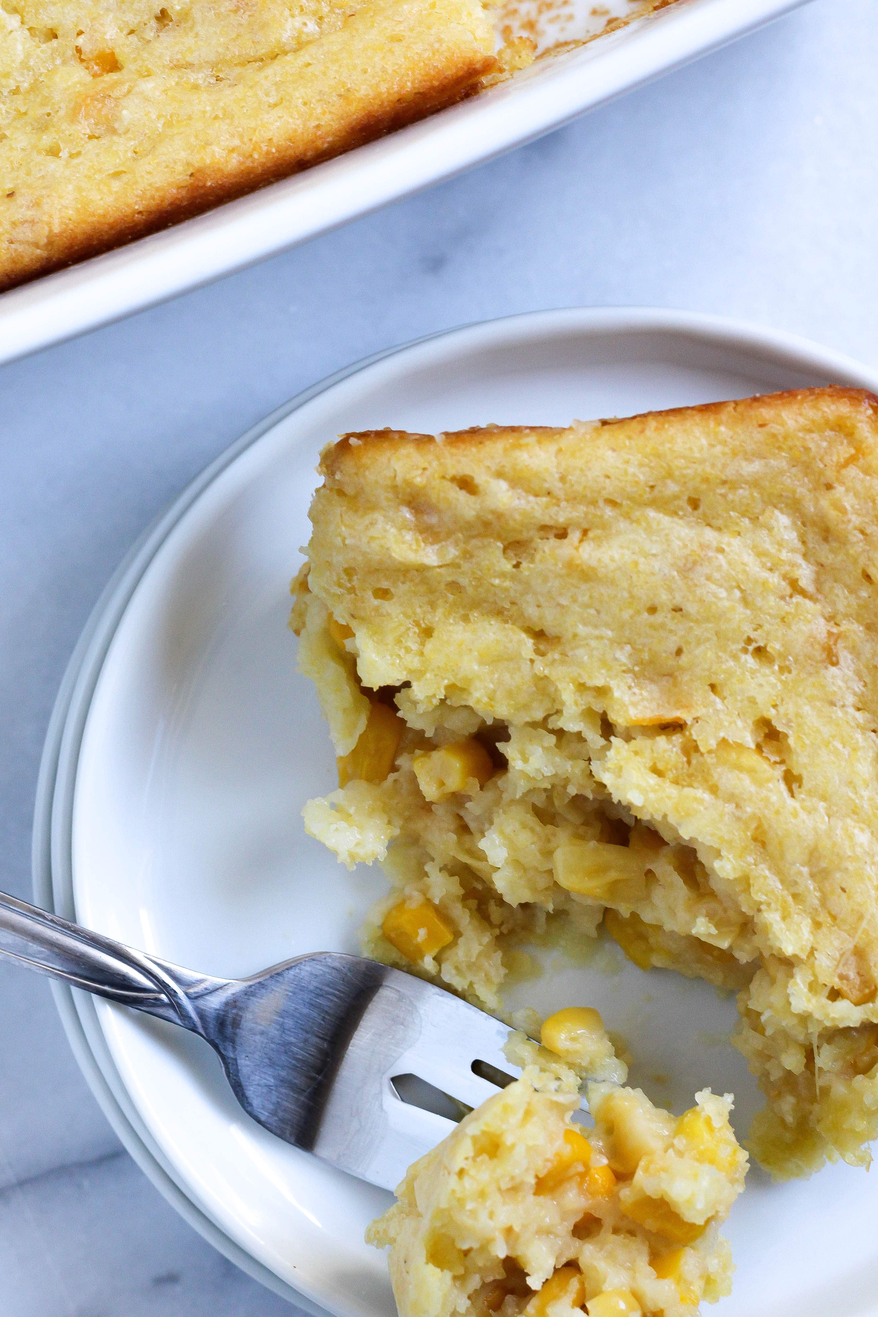 a fork of healthy corn casserole