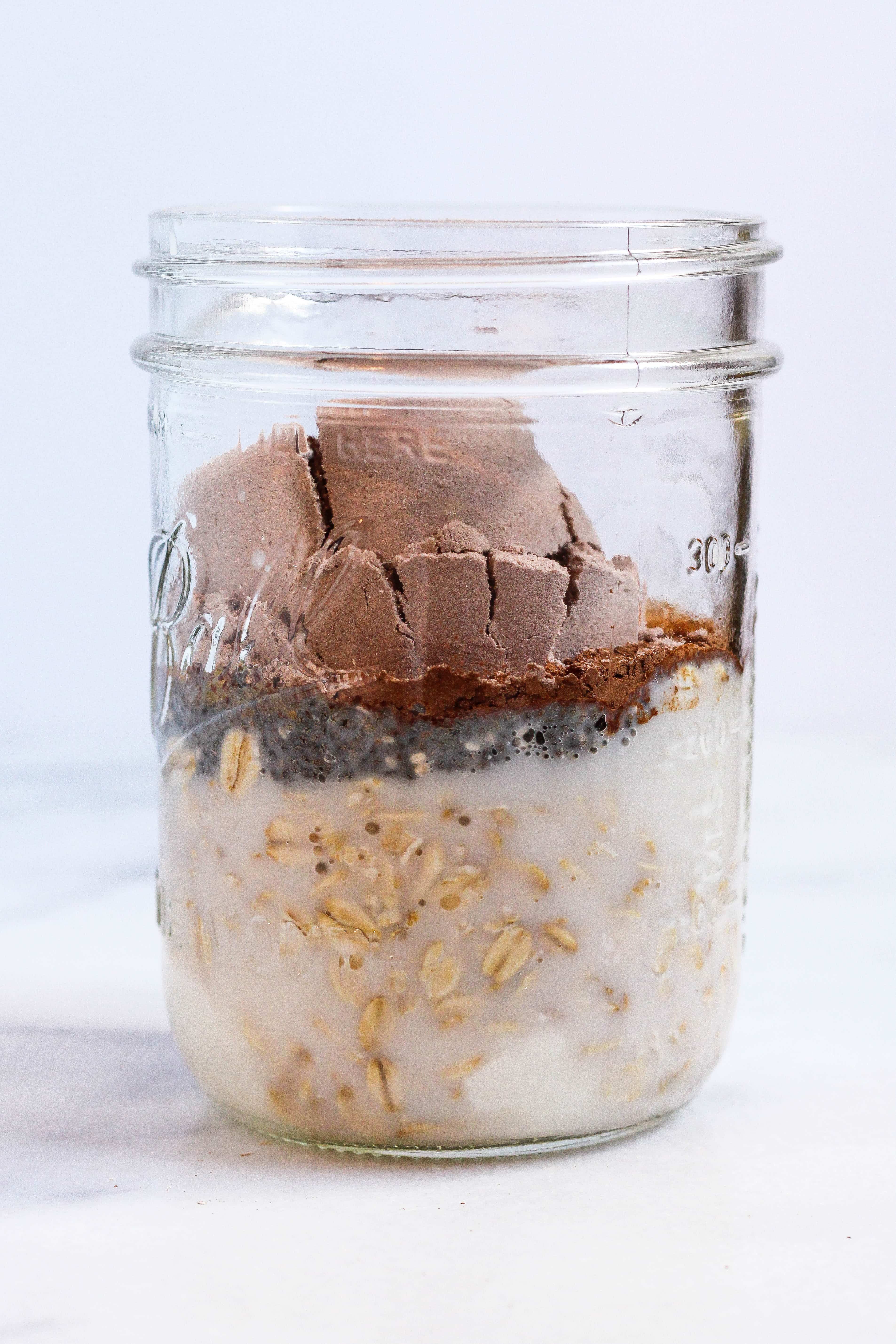 Ingredients in a Jar to Stir to Make Protein Overnight Oats