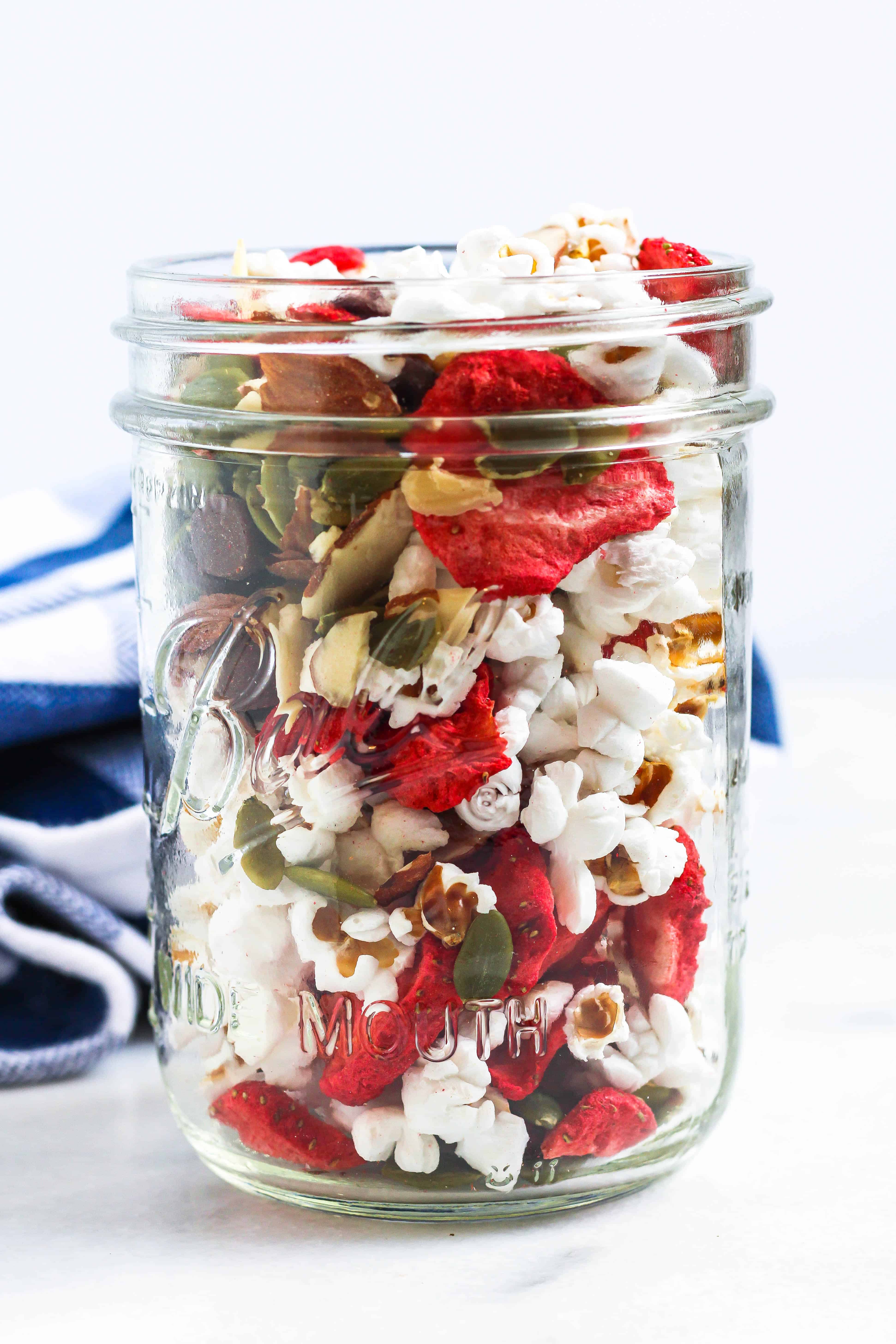 jar of popcorn trail mix