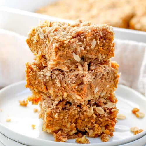 a stack of pumpkin crumble bars