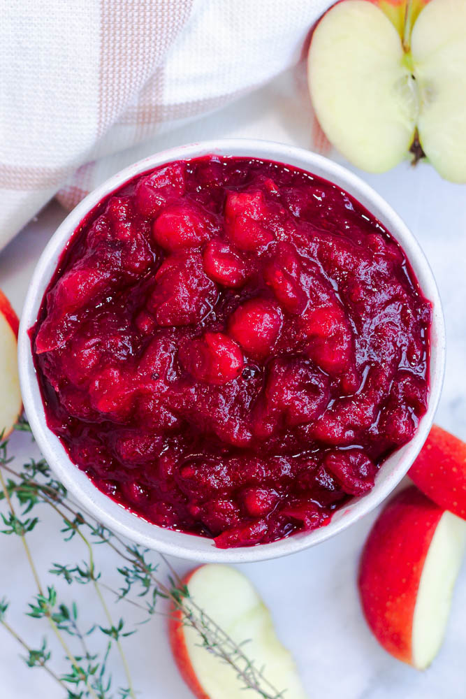 overhead picture of apple cider cranberry sauce
