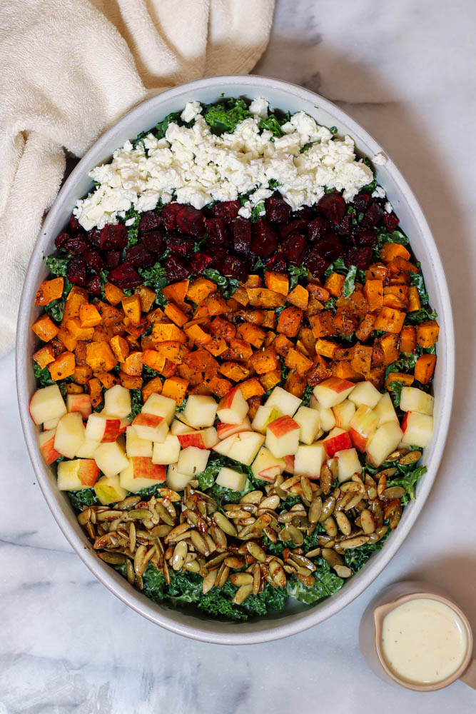 butternut beetroot salad with a side of creamy apple cider dressing