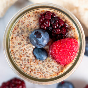 overhead shot of chia and flax seed pudding