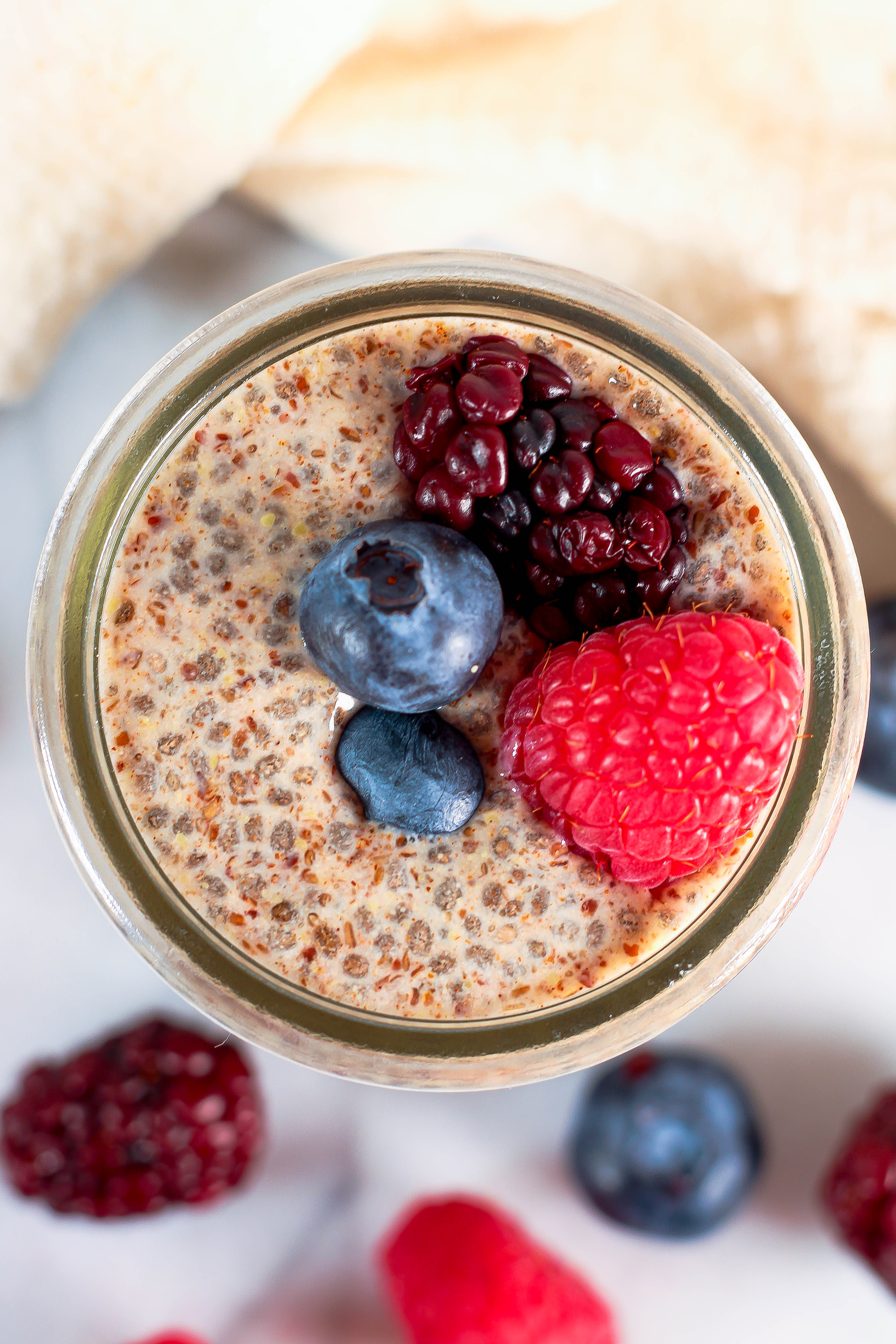 overhead shot of chia and flax seed pudding