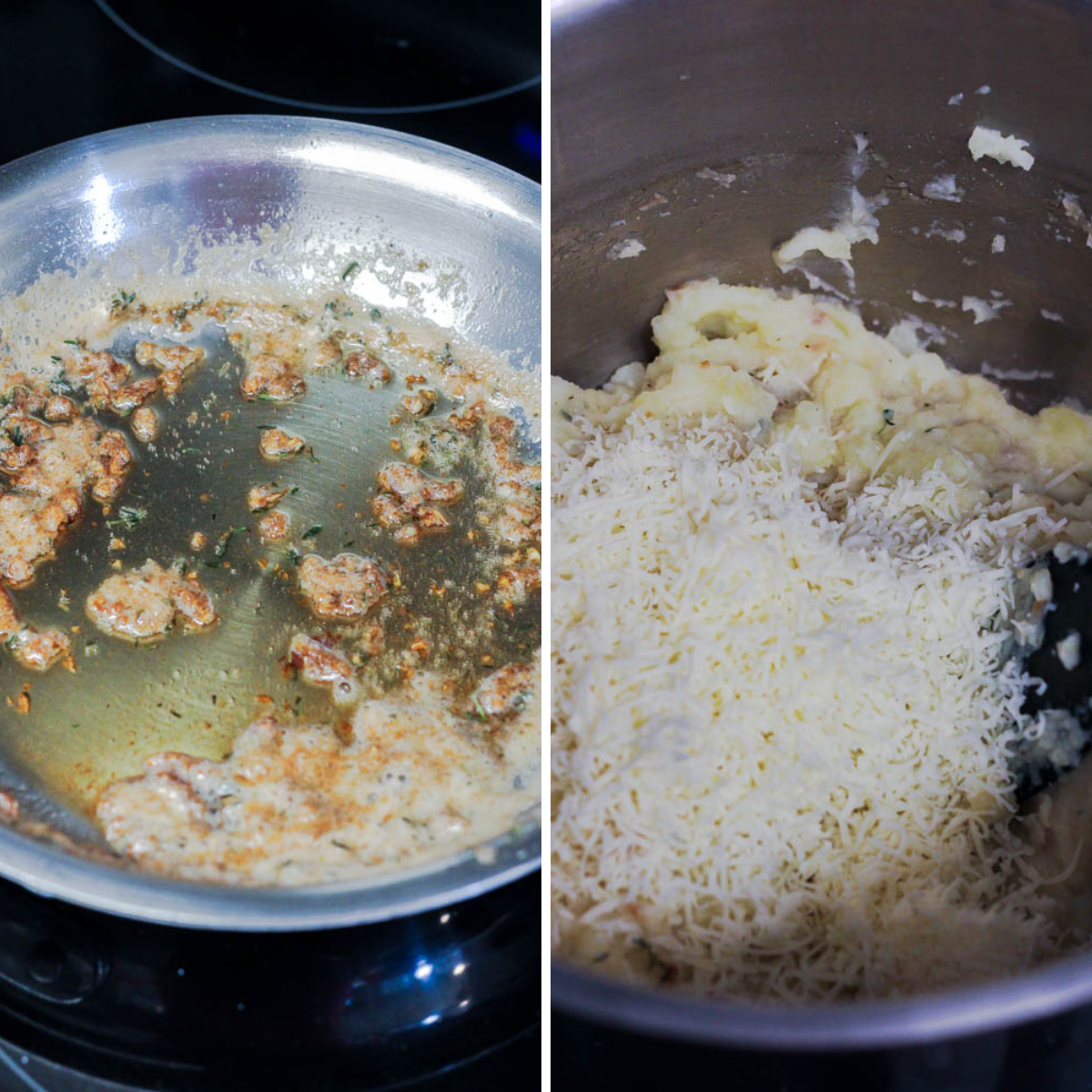 making crispy garlic thyme browned butter and adding asiago for asiago mashed potatoes