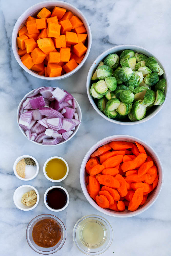 ingredients to make miso roasted vegetables