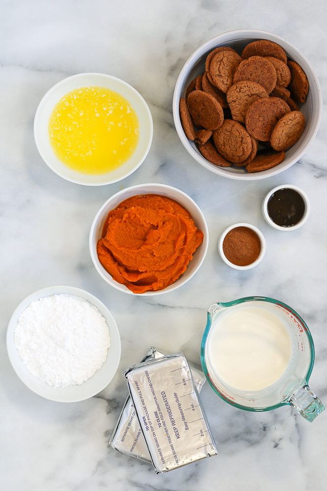 ingredients to make no bake pumpkin cheesecake bars