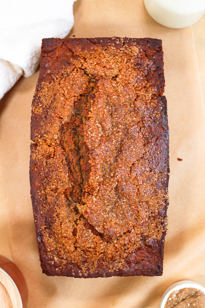 a loaf of almond butter banana bread