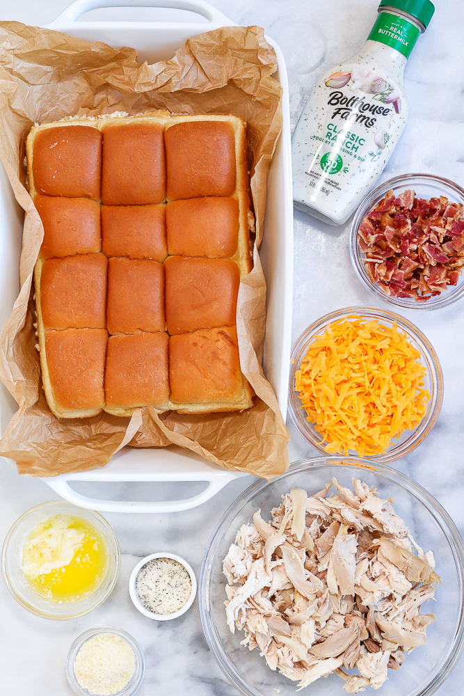 ingredients to make chicken bacon ranch sliders