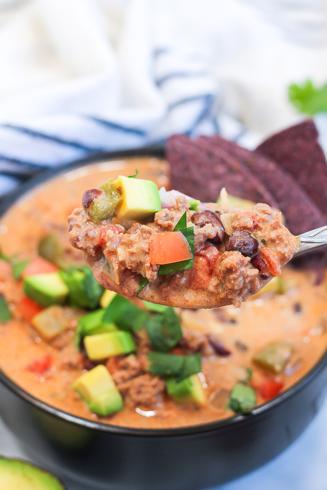 spoonful of creamy beef taco soup