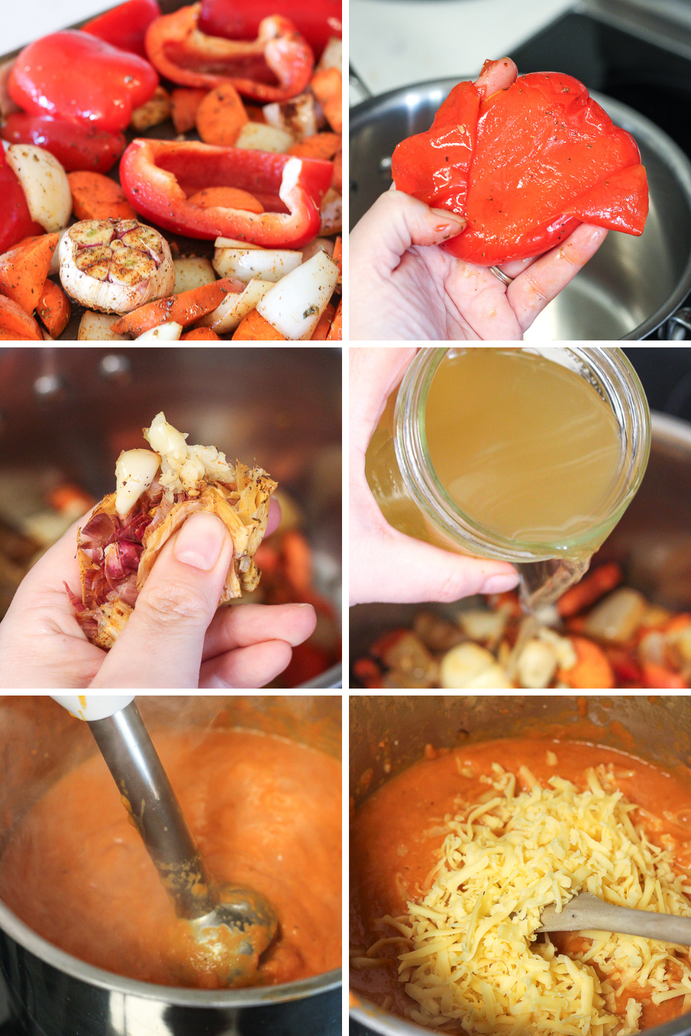 steps for how to make roasted red pepper and gouda soup