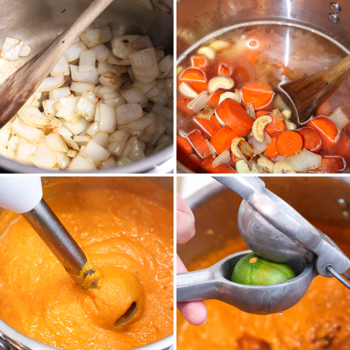 making cashew carrot ginger soup