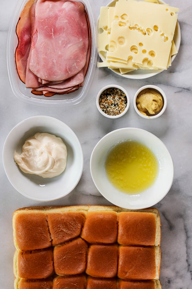 ingredients to make air fryer ham and cheese sliders