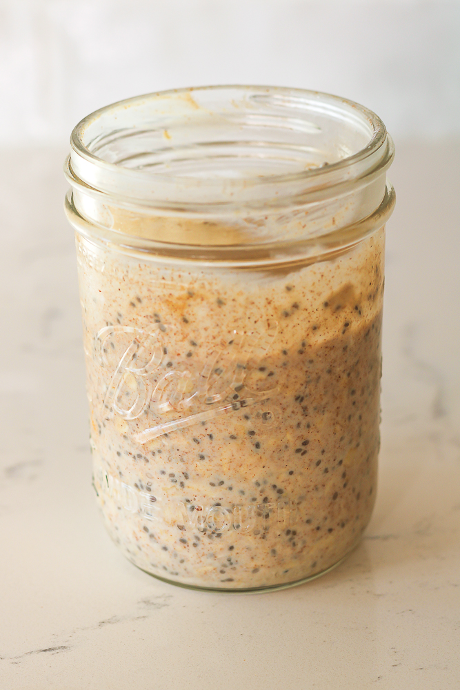 a jar of cinnamon roll overnight oats