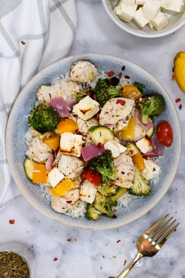 Baked Feta Chicken over rice