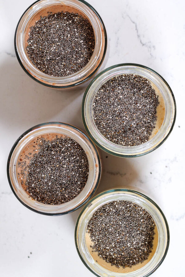adding chia seeds to coffee chia pudding