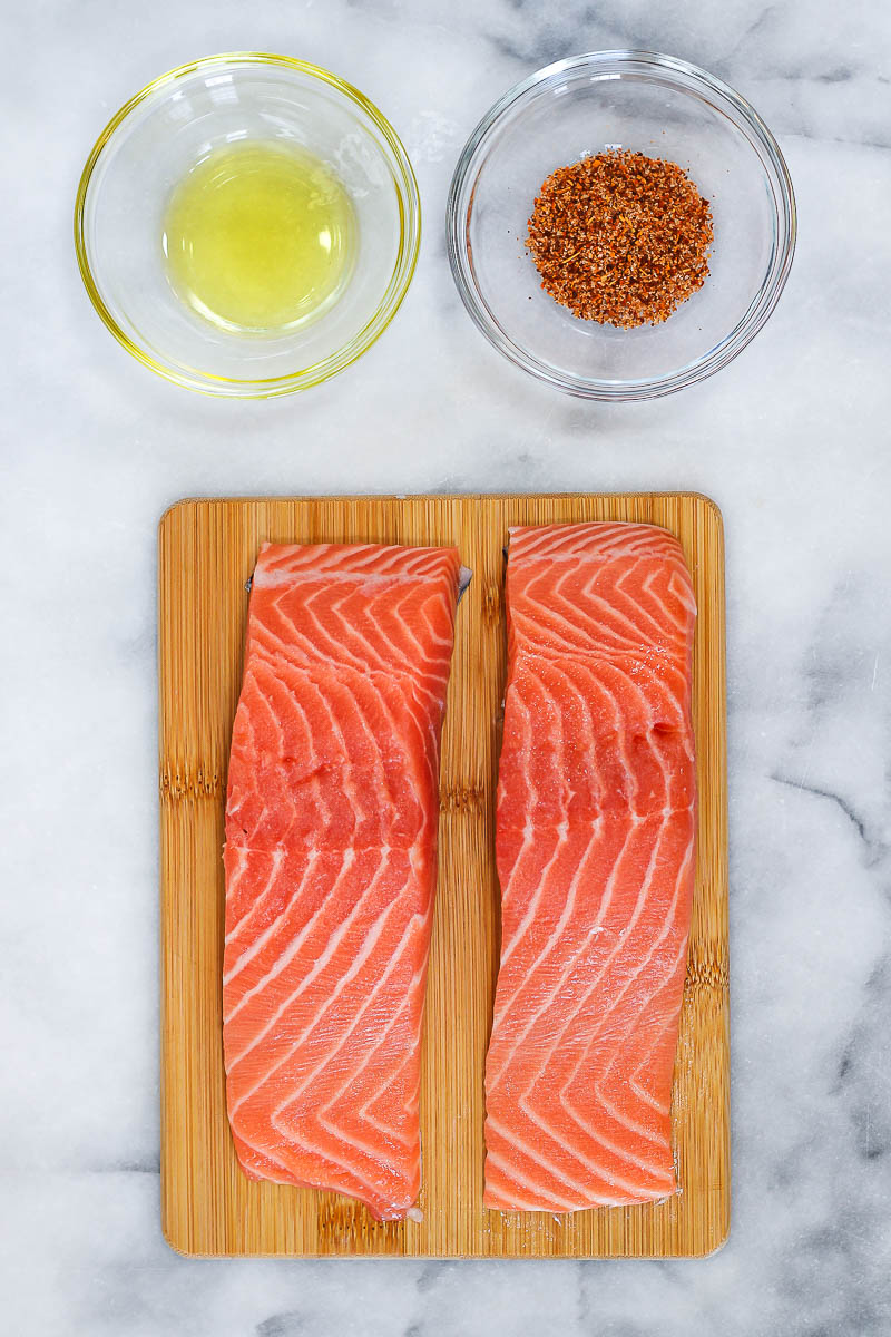 ingredients to make easy air fryer salmon with tajin