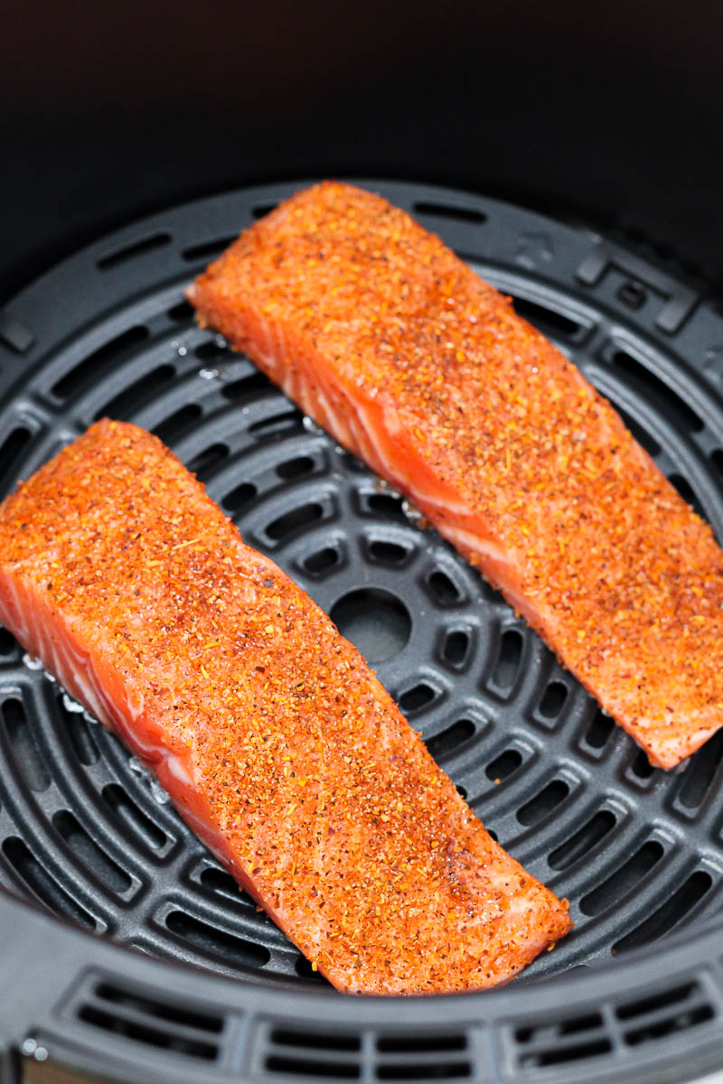 salmon fillets in the air fryer with tajin seasoning
