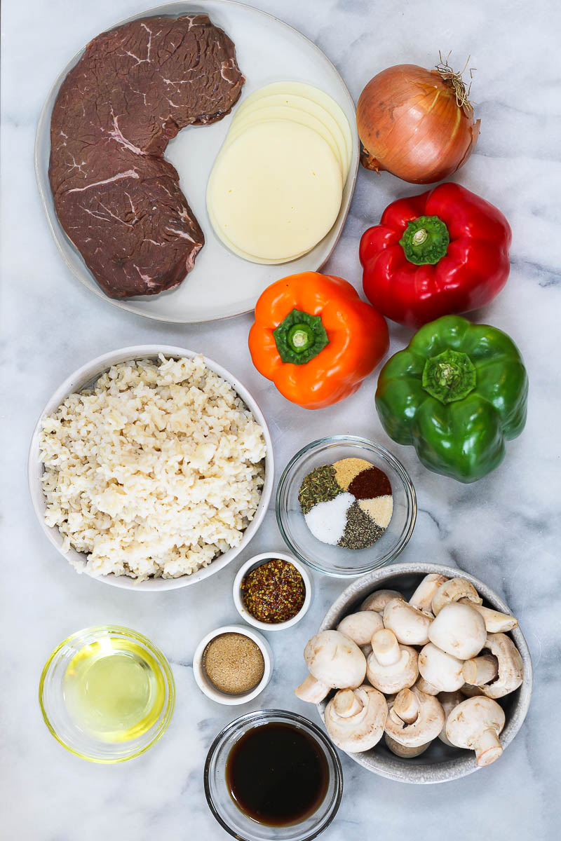 ingredients to make philly cheesesteak bowls