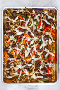 sheet pan philly cheesesteak