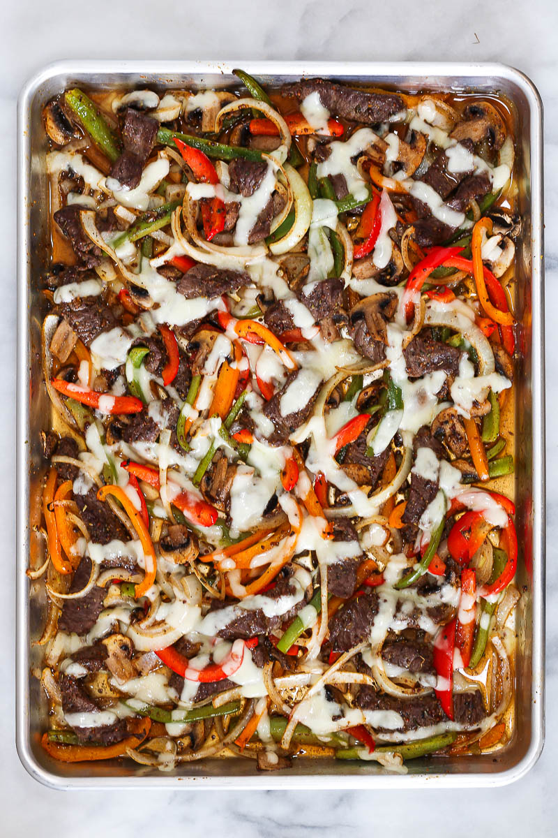 sheet pan philly cheesesteak