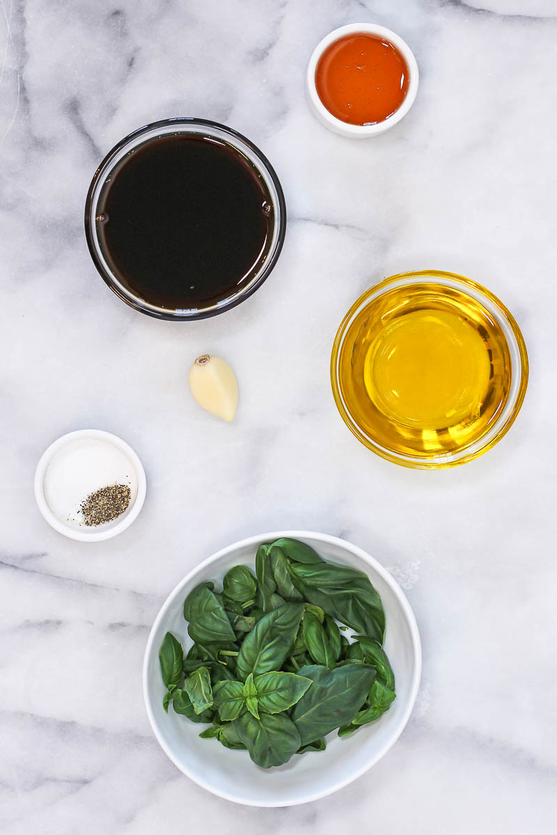 ingredients to make basil balsamic vinaigrette