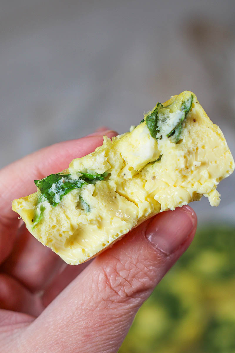 the inside of a spinach feta egg bite