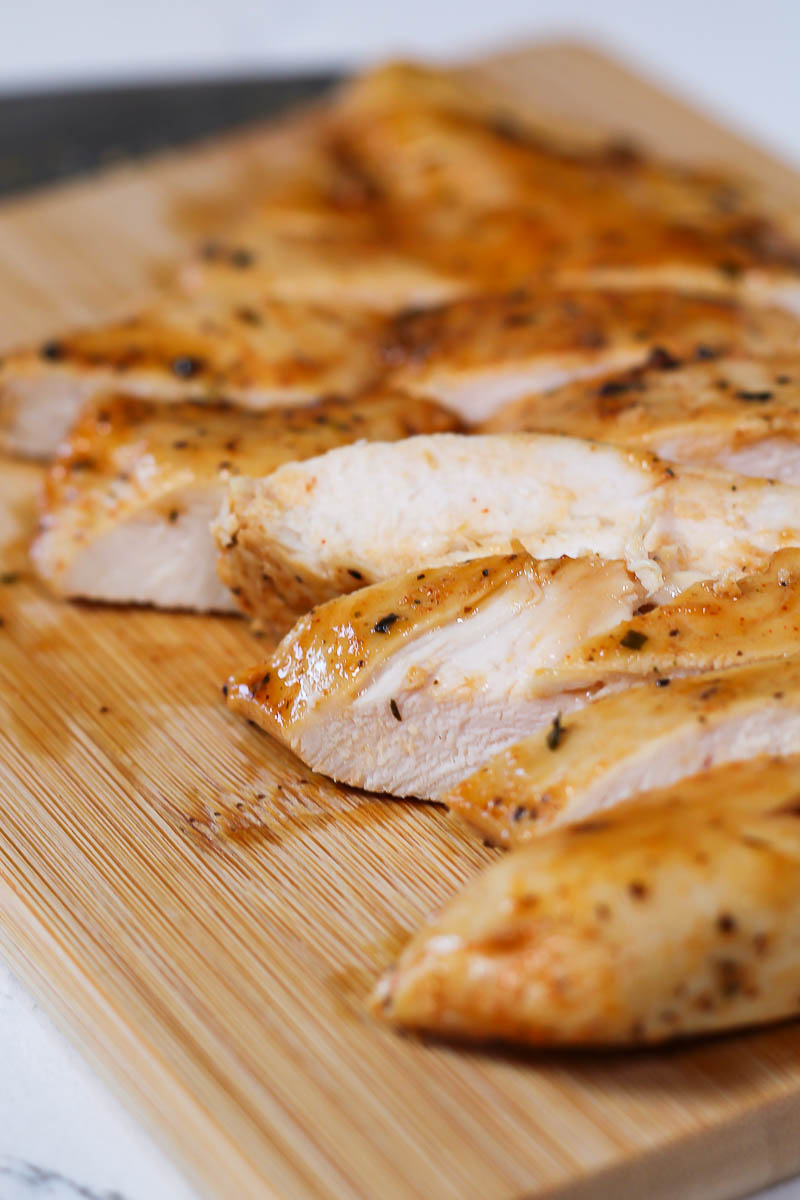 sliced, juicy, meal prepped baked thin sliced chicken breast