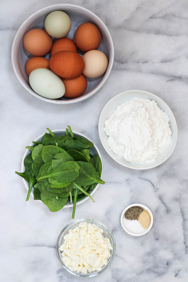 ingredients to make spinach feta egg bites