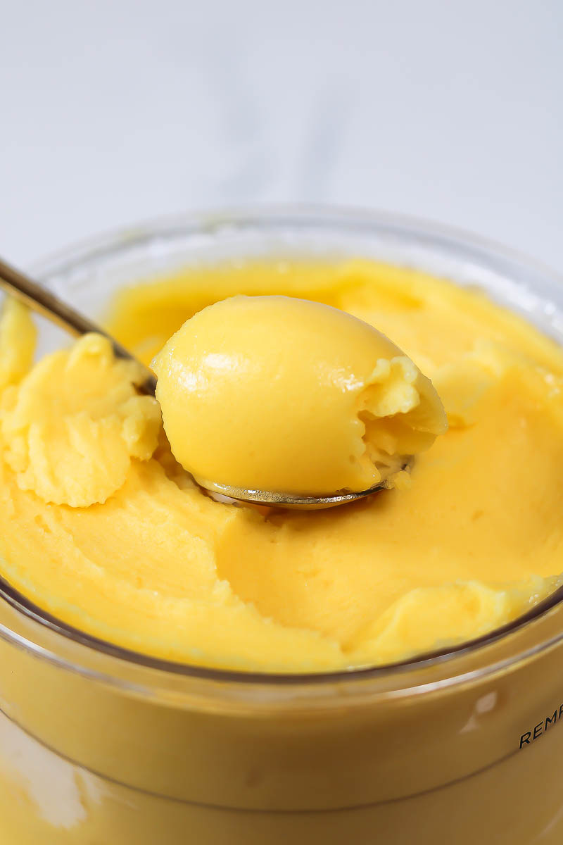 spoonful of peach mango sorbet