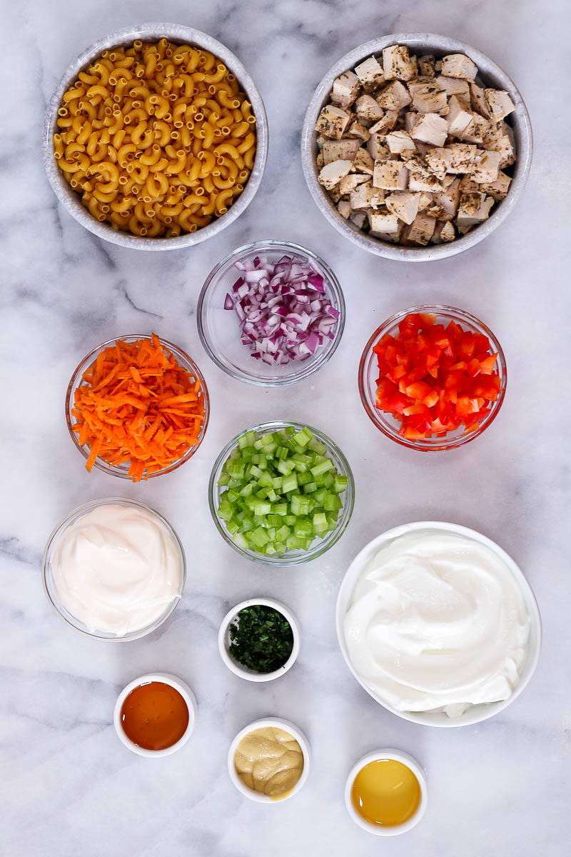 ingredients to make chicken macaroni pasta salad