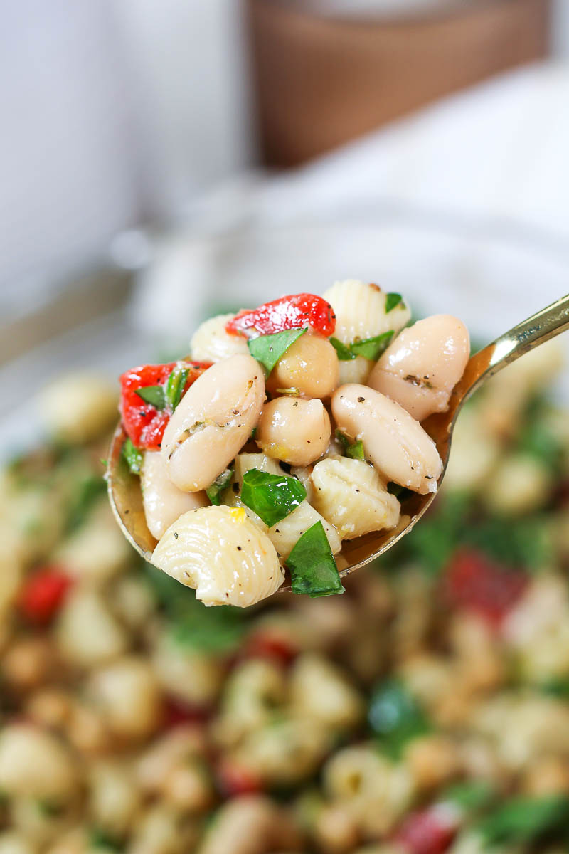 spoonful of bean pasta salad