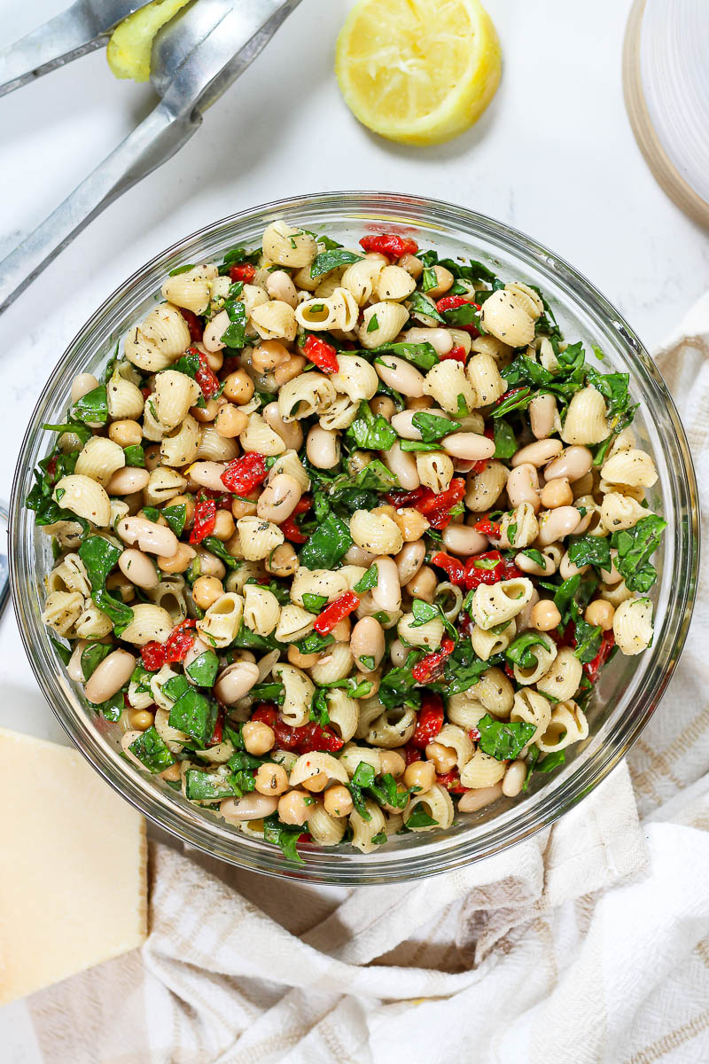 bean pasta salad with lemon parmesan dressing