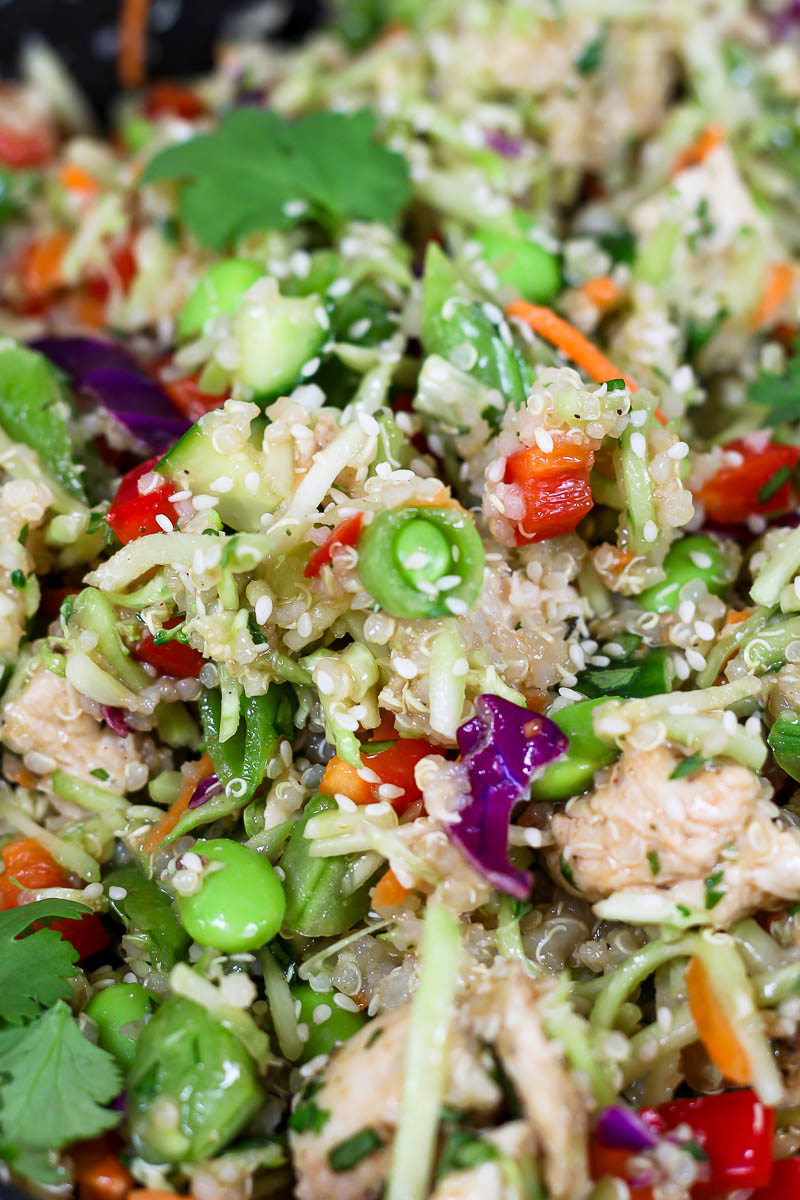 close up of edamame quinoa salad