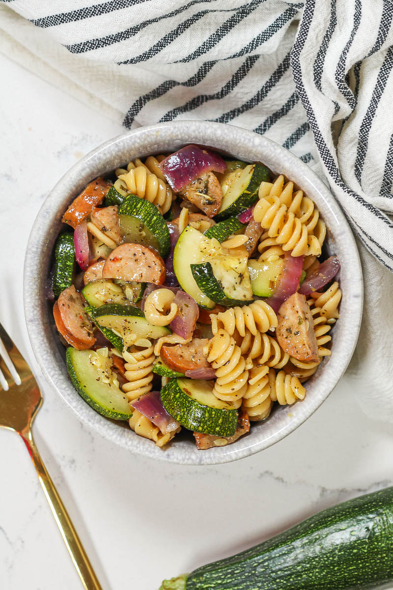 zucchini pasta salad with chicken sausage