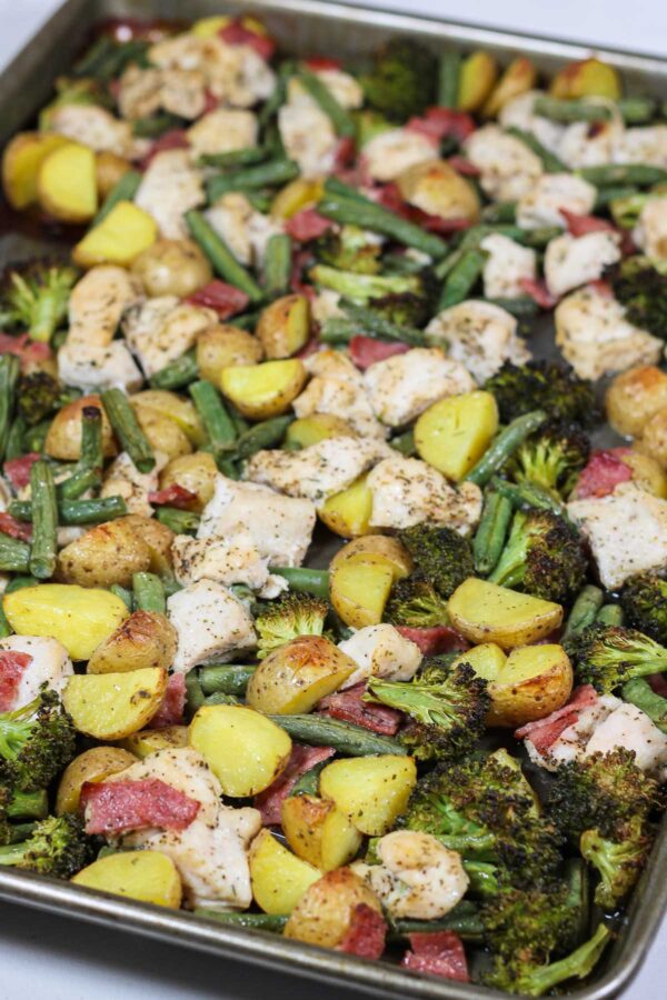 chicken bacon ranch ingredients out of the oven before adding cheese