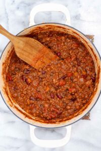 a dutch oven of turkey pumpkin chili
