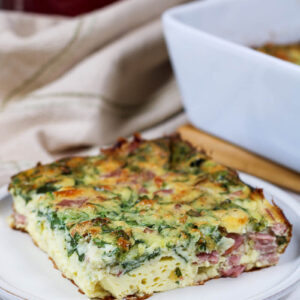 cottage cheese egg bake with spinach and canadian bacon