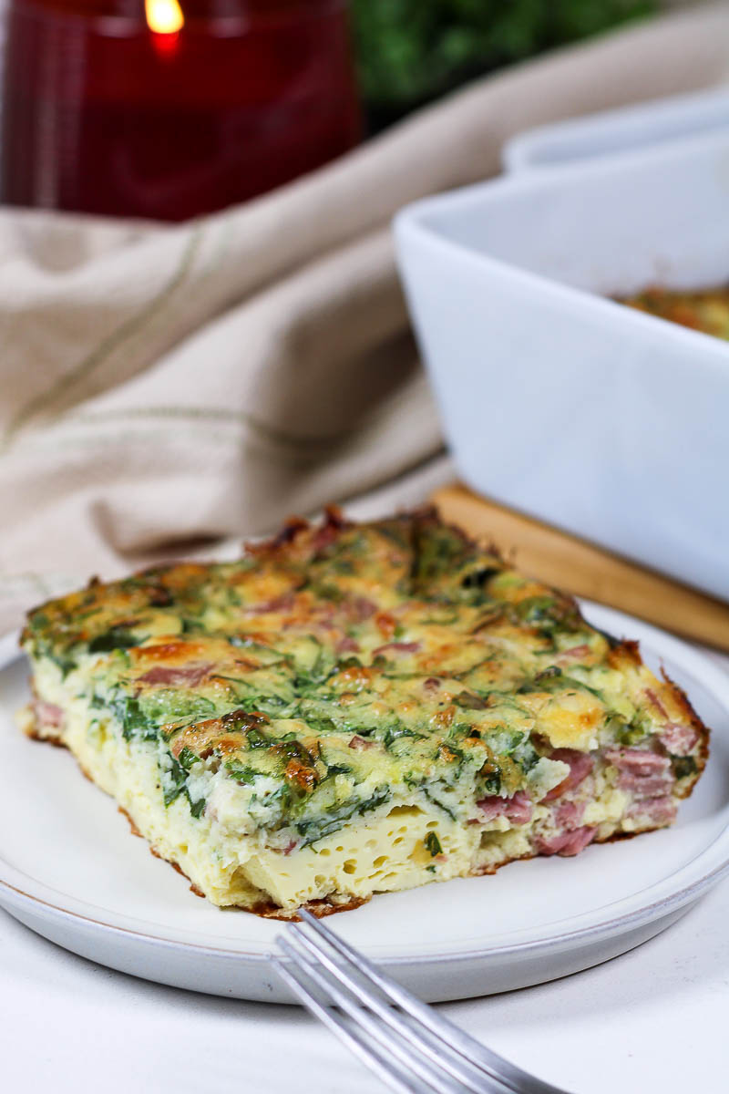 cottage cheese egg bake with spinach and canadian bacon