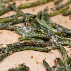 roasted frozen green beans sprinkled with grated parmesan
