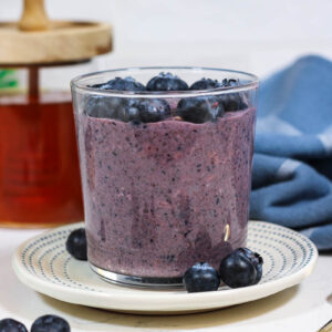 blueberry overnight oats in a glass jar