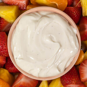 cream cheese yogurt fruit dip with fresh fruit