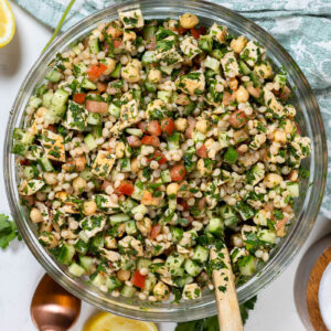 tabbouleh couscous salad with lemon, parsley, and mint