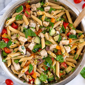large bowl of Mediterranean Pasta Salad