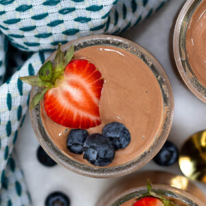 chocolate yogurt pots topped with fresh berries