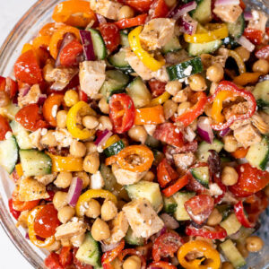 Chopped Mediterranean Salad in a large glass bowl