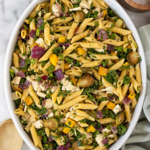 fall pasta salad in a platter